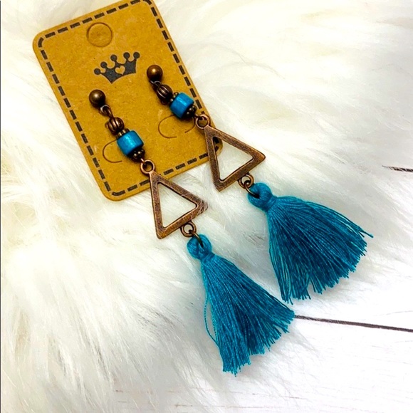 Jewelry - 🔴 5/$20 Boho tassel fringe teal earrings NEW
